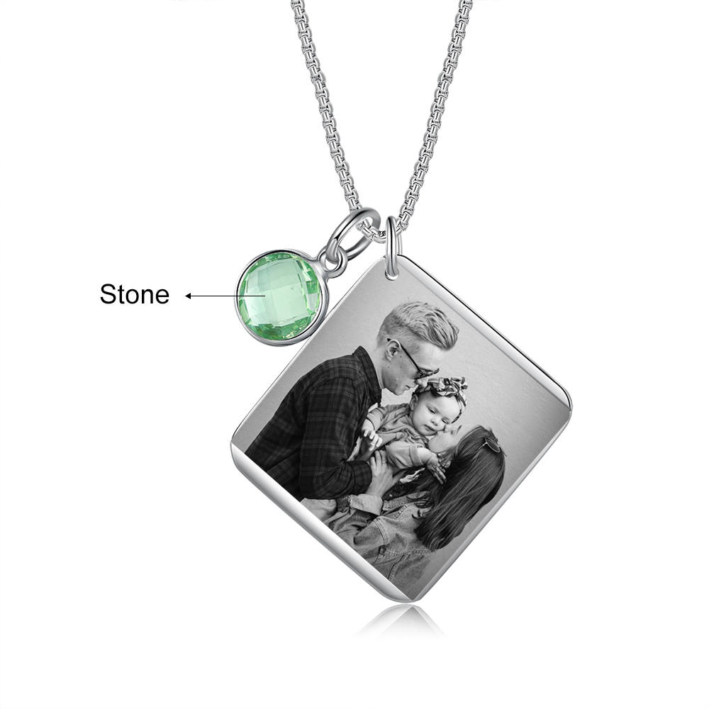 Personalised Calendar Tag Necklace With Birthstone Custom 1 Photo Gifts For Her-Jessemade AU