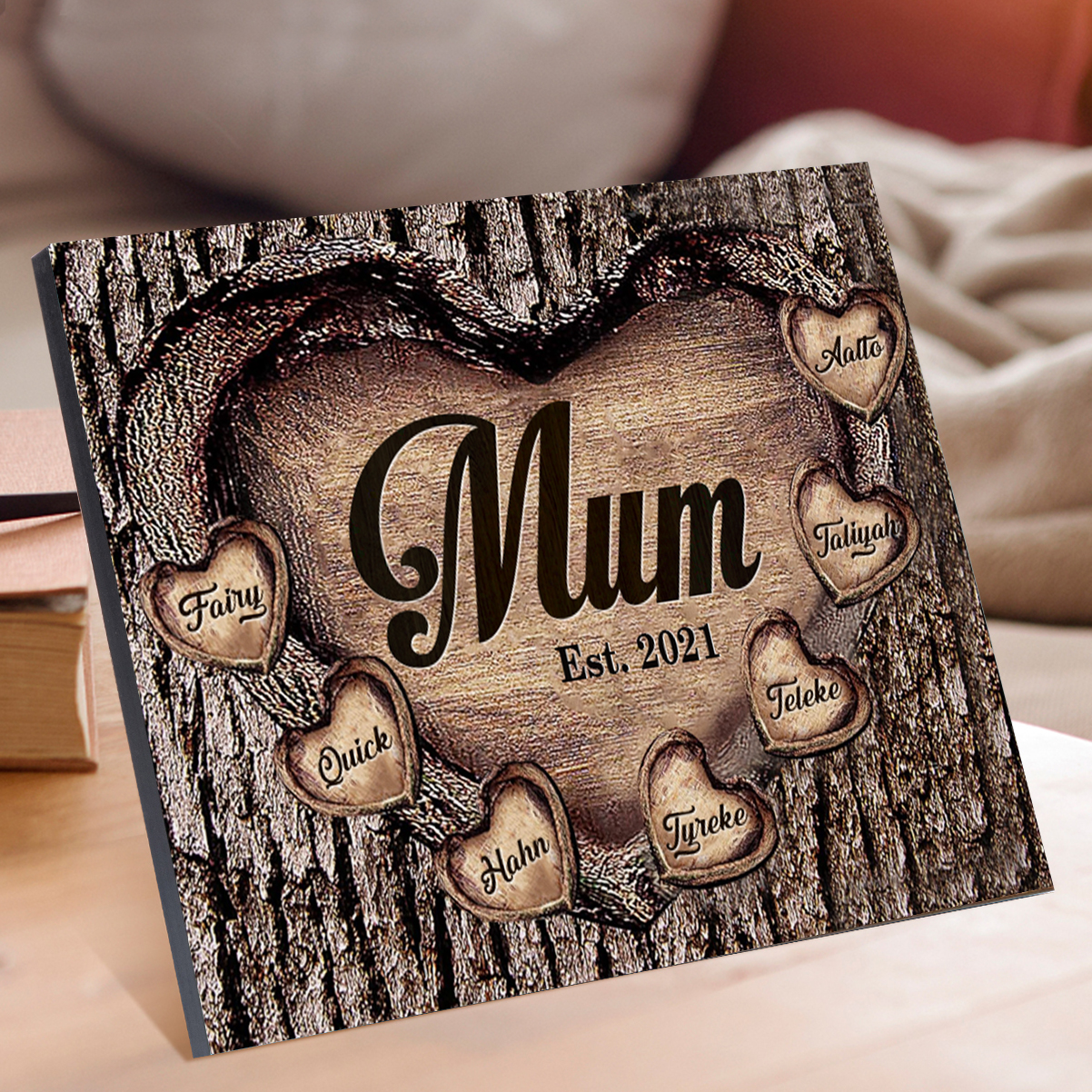 7 Names - Personalised Mum Wooden Plaque Custom Date & Names Home Decoration Hearts Gift for Mother-Jessemade AU