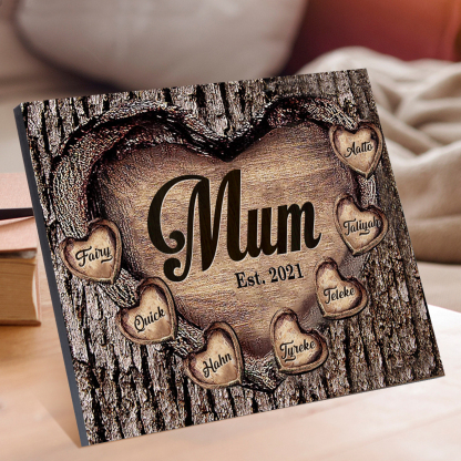 7 Names - Personalised Mum Wooden Plaque Custom Date & Names Home Decoration Hearts Gift for Mother-Jessemade AU