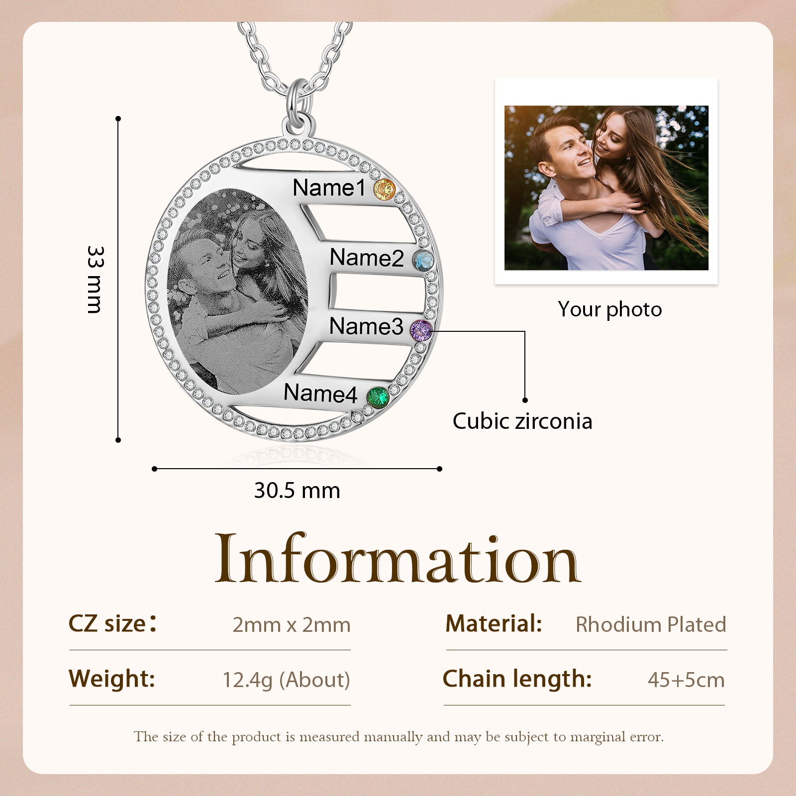 Personalised Photo Necklace Custom 4 Names Birthstone Necklace for Women-Jessemade AU