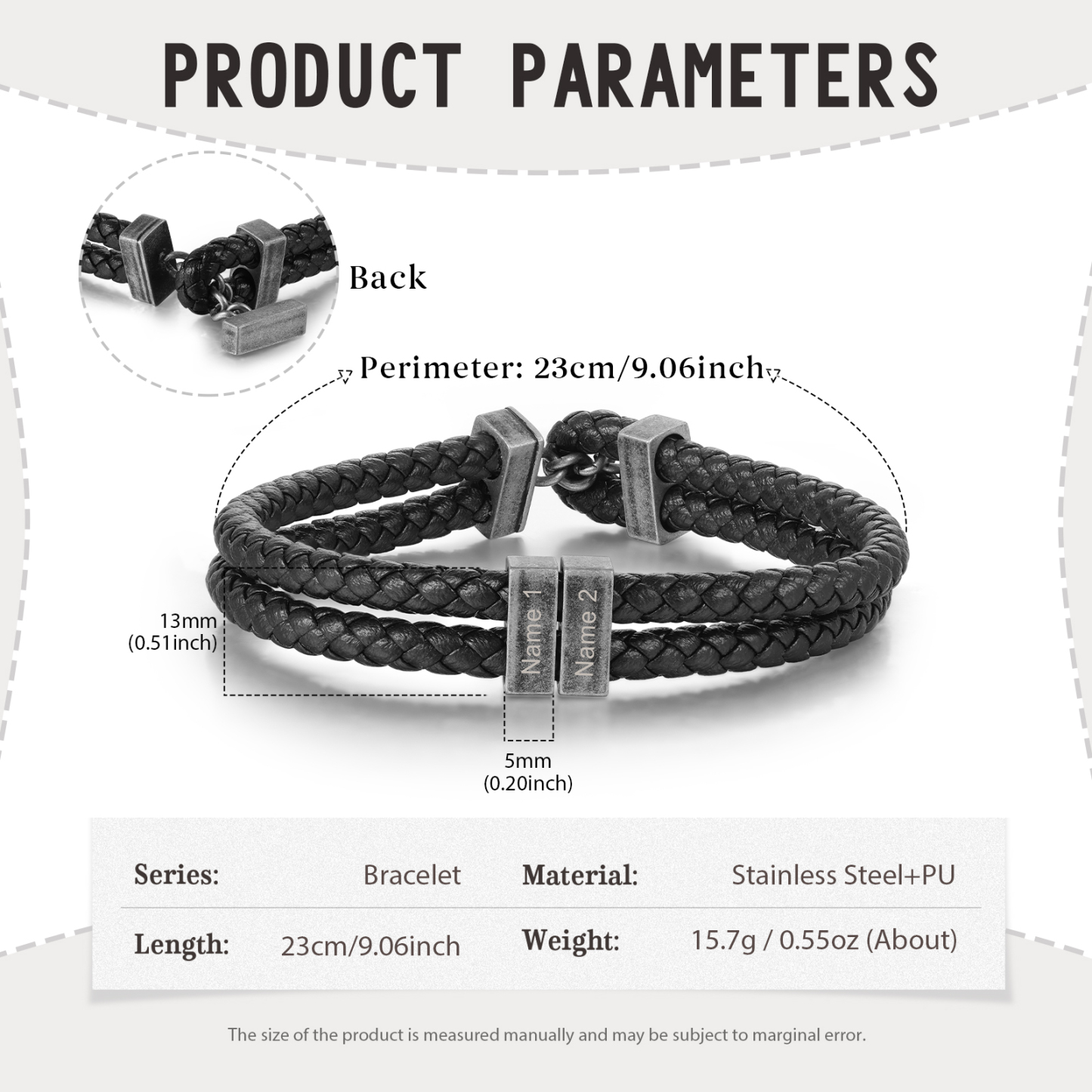 Double Layer Men Name Bracelet Engraved 2 Names Bracelet Woven Leather Bracelet Vintage Gift for Him-Jessemade AU