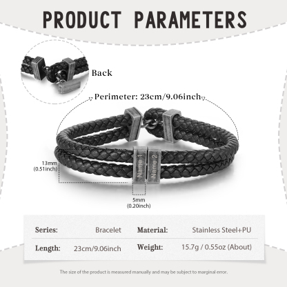 Double Layer Men Name Bracelet Engraved 2 Names Bracelet Woven Leather Bracelet Vintage Gift for Him-Jessemade AU