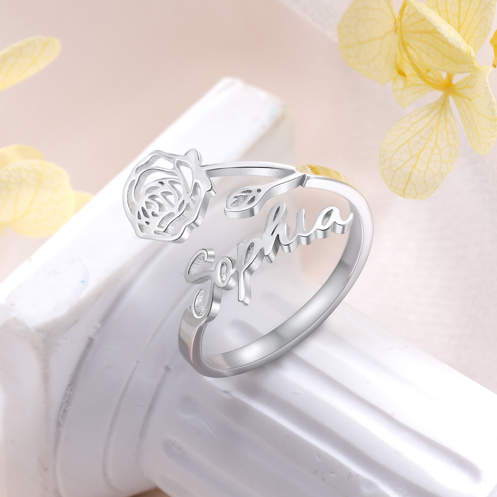 Personalised July Birth Flower Ring With Name Gifts For Her-Jessemade AU