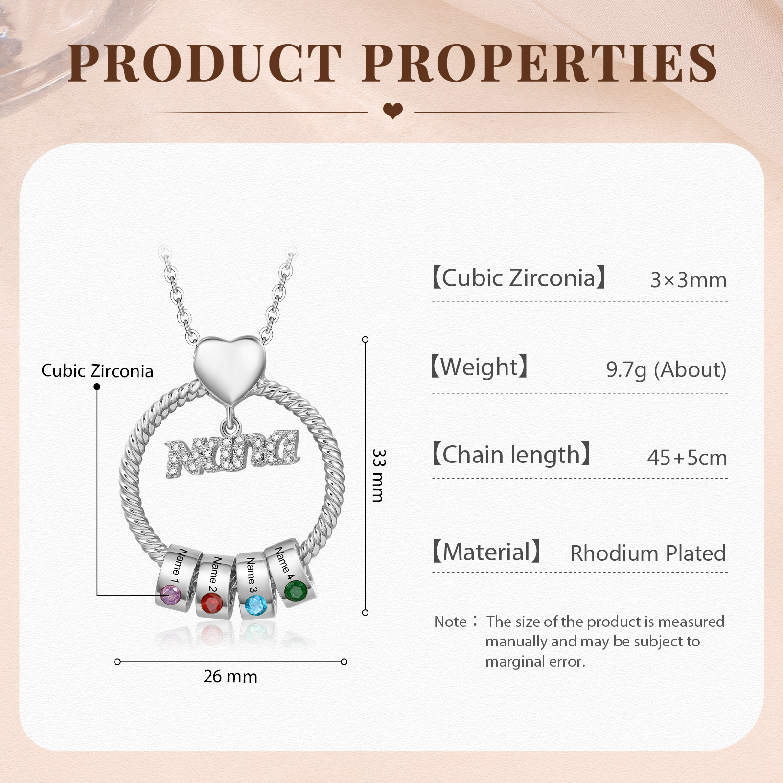 4 Names - Personalised Nana Necklace Custom Names & Birthstones Circle Pendant Necklace Gift for Grandma Nana-Jessemade AU