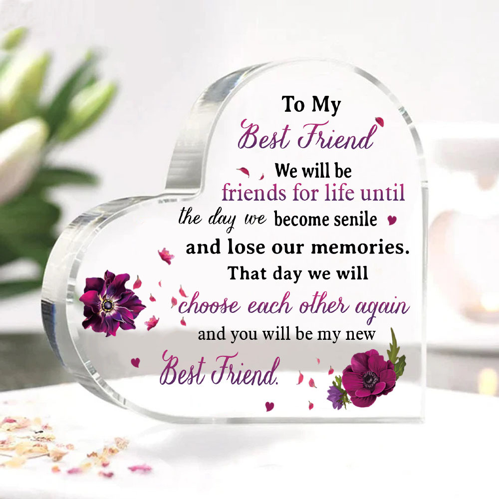 To My Best Friend Acrylic Heart Keepsake Violets Ornament "We Will Be Friends For Life" Birthday Gift For Sisters/Besties-Jessemade AU