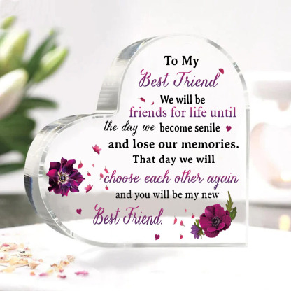 To My Best Friend Acrylic Heart Keepsake Violets Ornament "We Will Be Friends For Life" Birthday Gift For Sisters/Besties-Jessemade AU