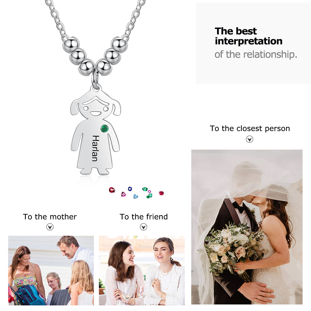 Personalised Kids Charm Necklace With 1 Birthstone Engraved Names Gift For Mother-Jessemade AU