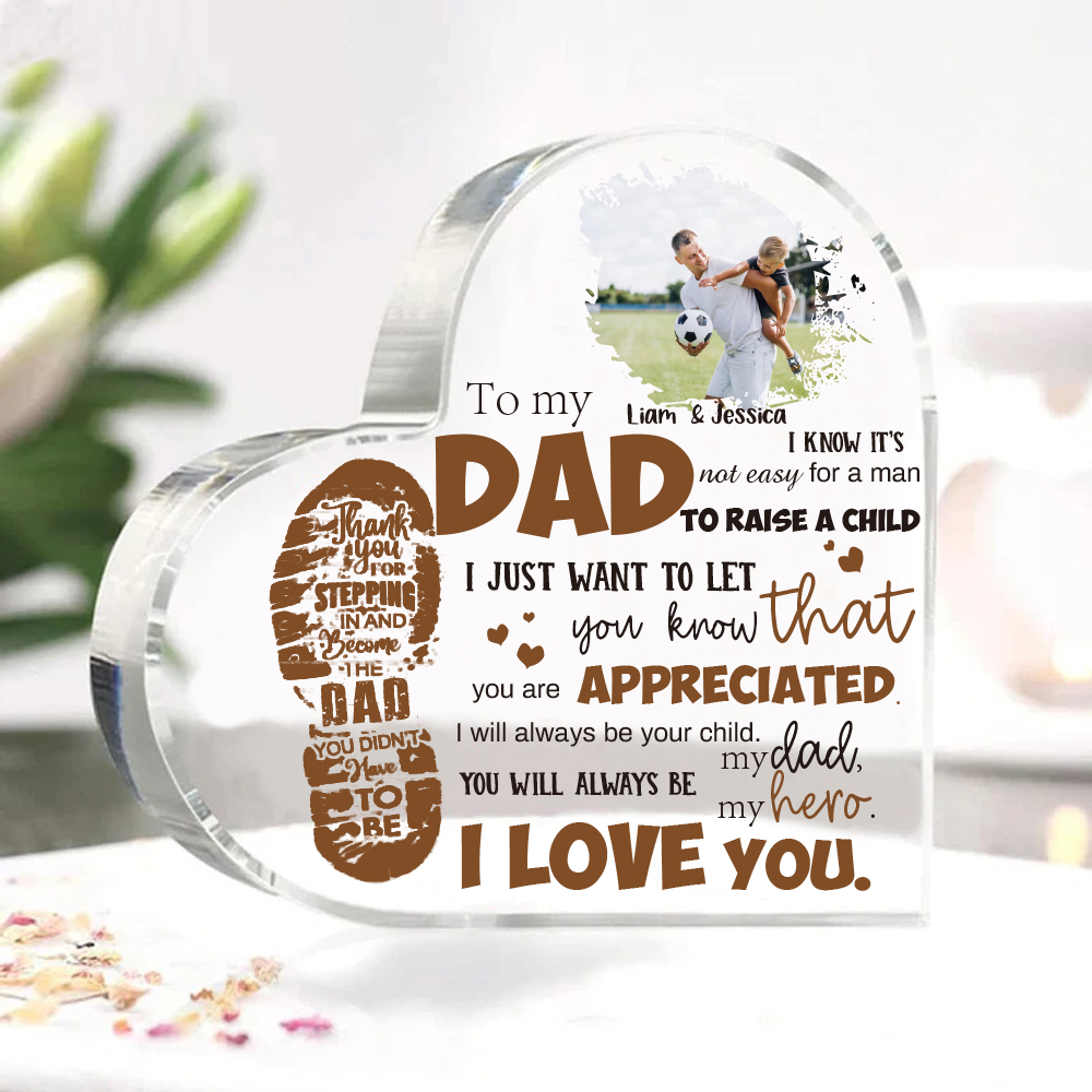 To My Dad Personalised Footprints Acrylic Heart Keepsake Custom Photo Sign Plaque - YOU WILL ALWAYS BE my dad, my hero-Jessemade AU