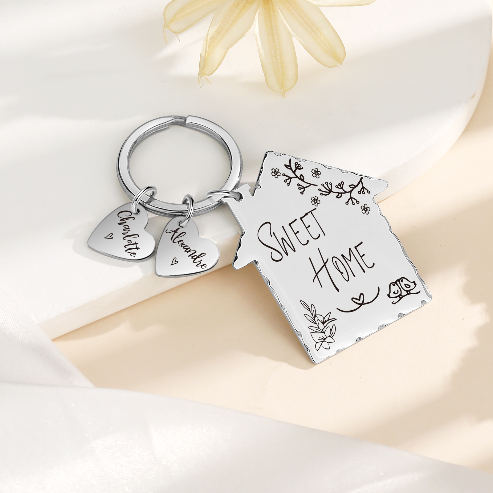 Sweet Home Keychain Customised with 2 Names Keyring Stainless Steel Personalised Gift for Couples-Jessemade AU