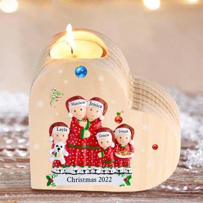 Christmas Family Candle Holder Wooden Custom 5 Names Heart Candlesticks Gifts For Family-Jessemade AU