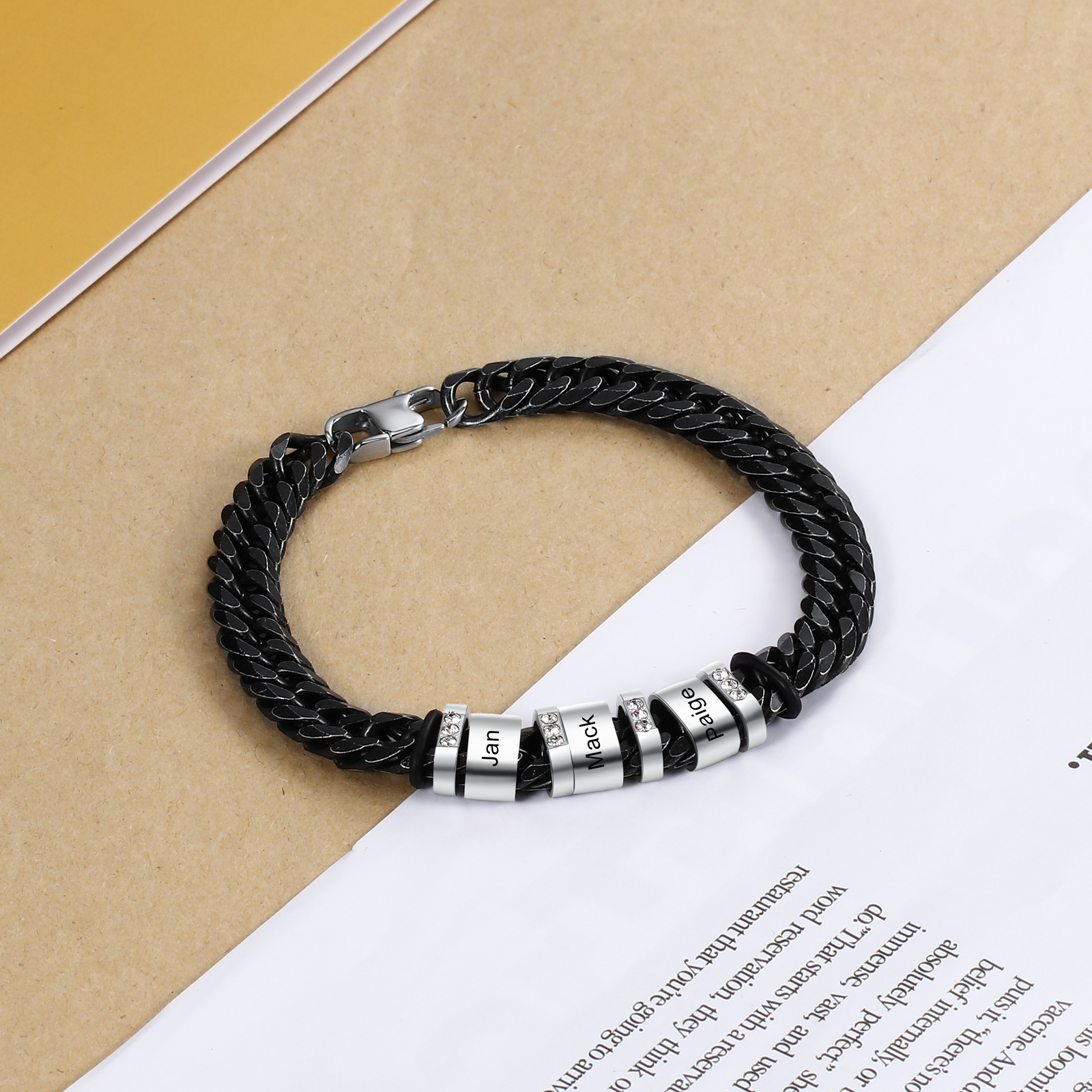 Personalised Black Stainless Steel Bracelet Custom 3 Names Men's Women's Bracelets For Couple-Jessemade AU