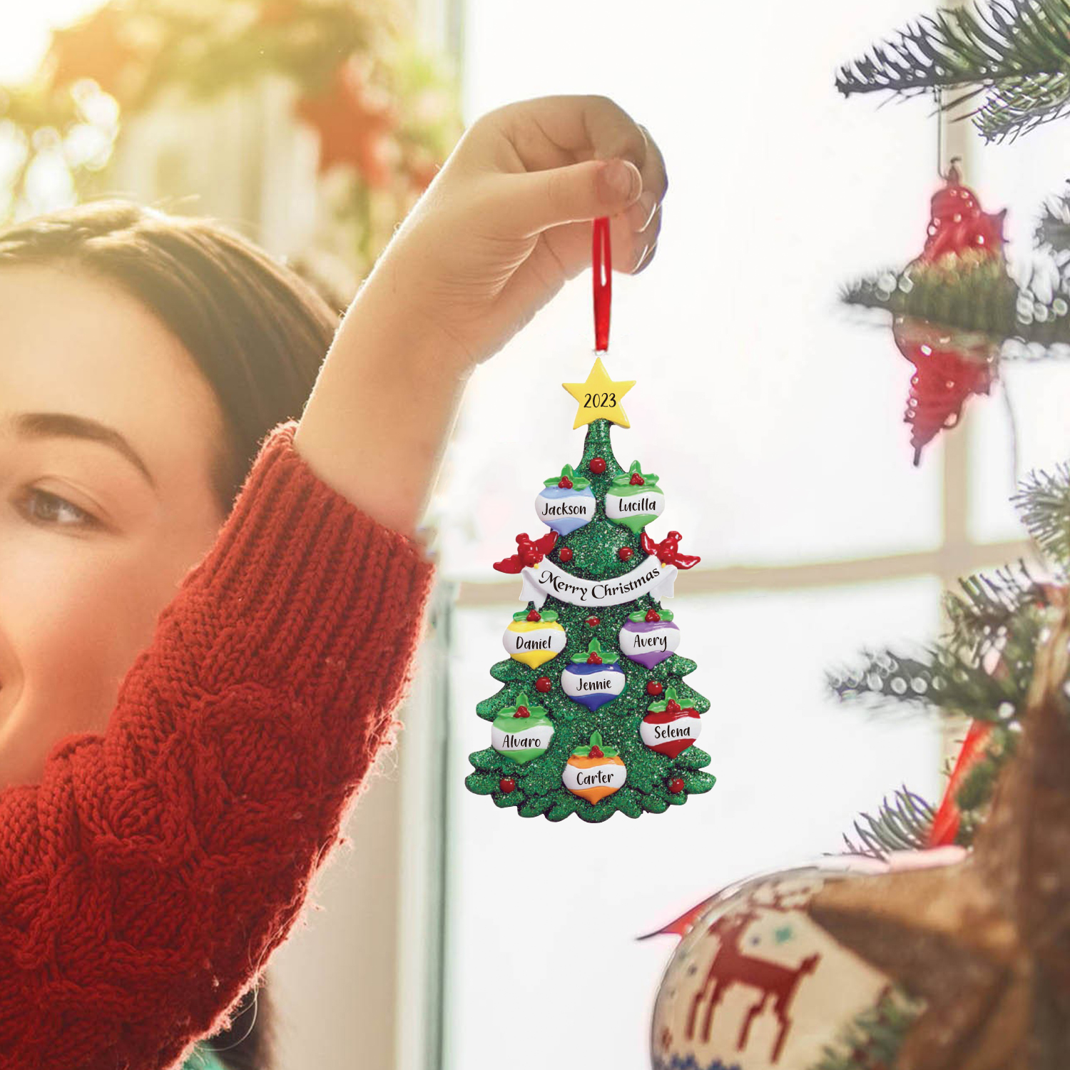 8 Names - Personalised Christmas Tree Ornaments Custom Text & Year Wooden Christmas Pendant Gifts for Family Friends-Jessemade AU