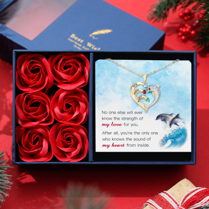 Personalised Heart Dolphin Necklace With 2 Birthstones Engraved Names Gift For Her-Jessemade AU