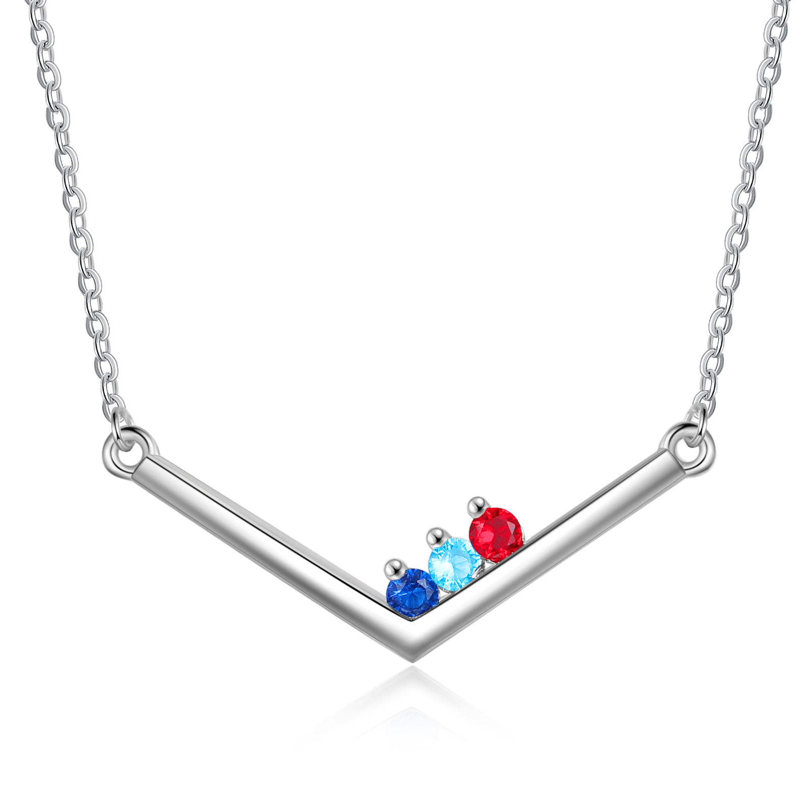 V Shape Necklace with Family Birthstone Personalised 3 Stones Family Necklace For Her-Jessemade AU