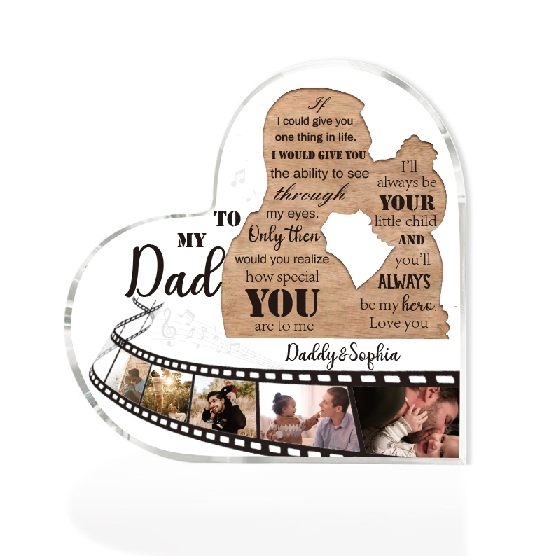 Father and Daughter Personalised Acrylic Heart Keepsake Custom 5 Photos Sign Plaque-Jessemade AU