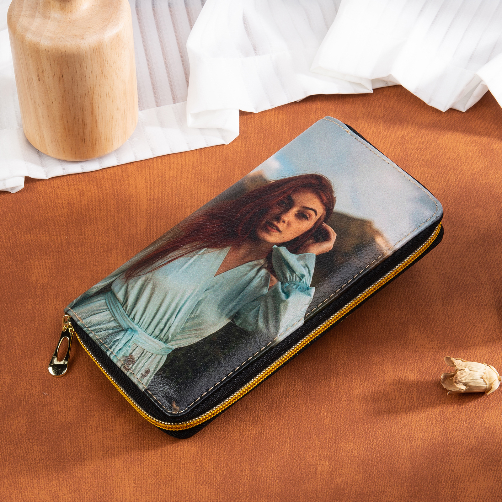 "You Are My Sunshine", Personalised Horse Leather Wallet Engraved 1 Photo Zip Wallet Long Purse Gifts for Her-Jessemade AU