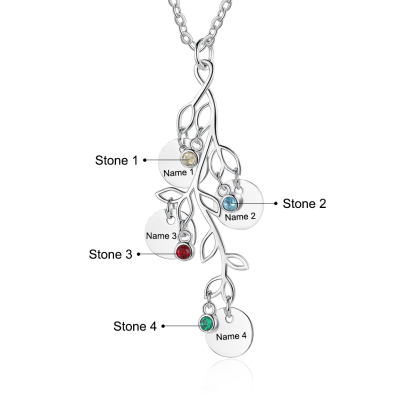 Personalised Leaves NecklaceWith 3 Birthstones Engraved Names Gift For Mother-Jessemade AU