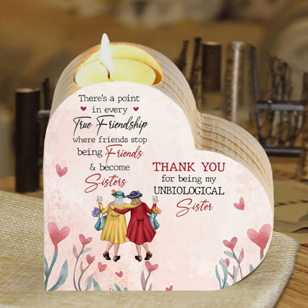 To My Bestie Wooden Heart Candle Holder "Thank you for being my unbiological sister"-Jessemade AU