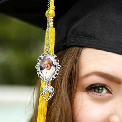 Personalised Graduation Tassel  Memorial Charm Custom 1 Photo Charm with Angel Wings