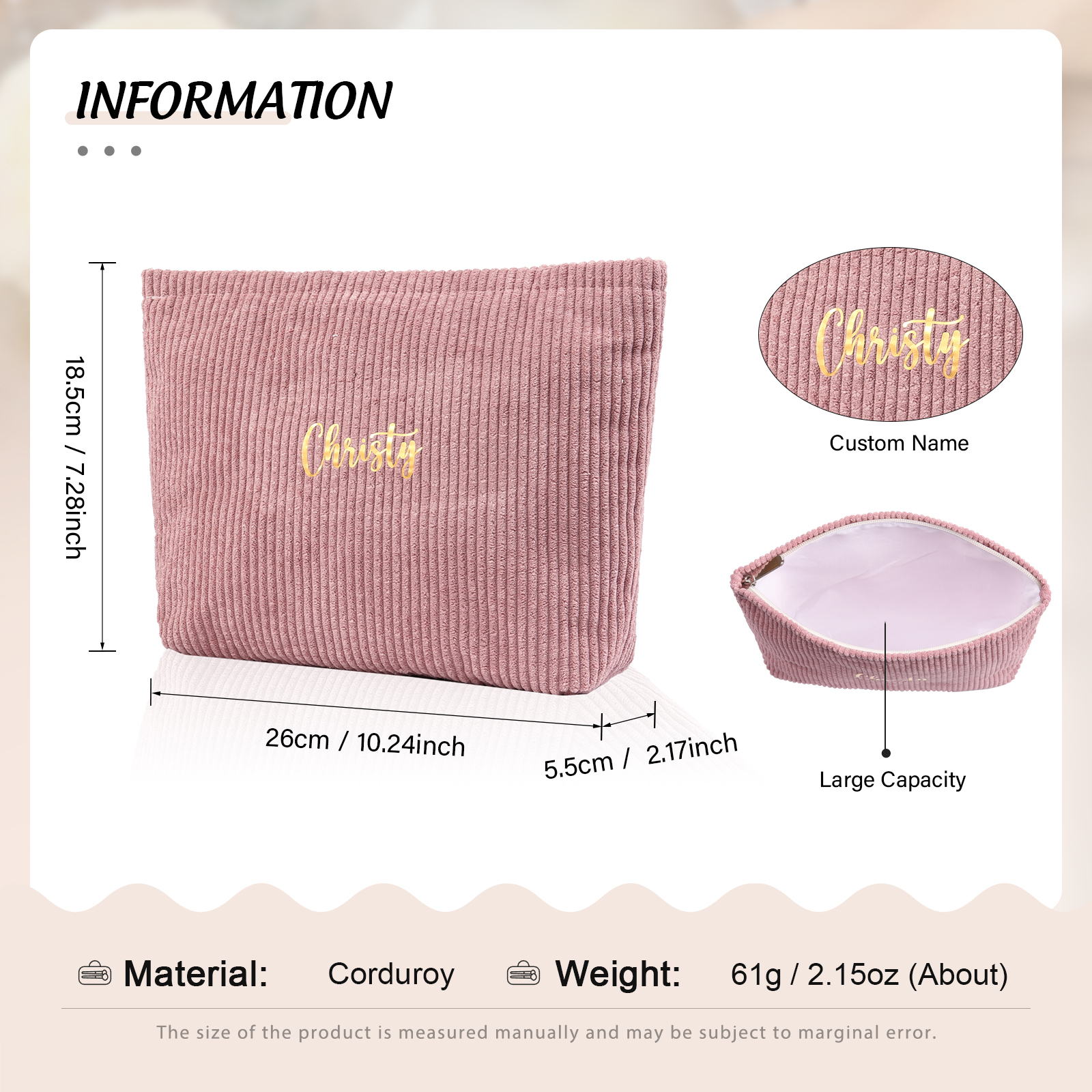 Personalised Name Multi-Functional Storage Bag Custom Zipper Makeup Bag Jewelry Storage Gifts for Her -Jessemade AU