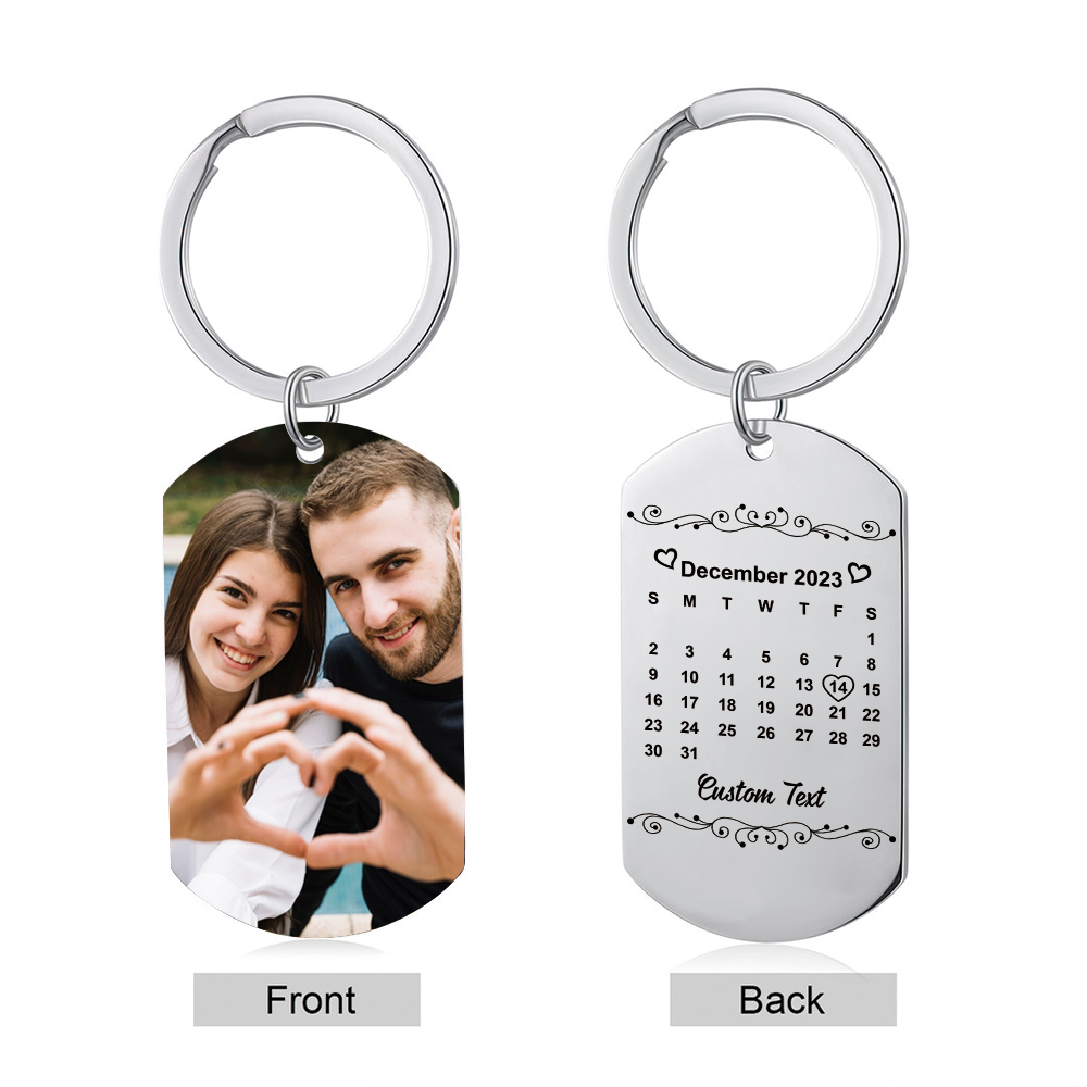 Couple Photo Keychain Customised Text & Date Keyring Calendar Valentine's Day Gifts for Him/Her-Jessemade AU