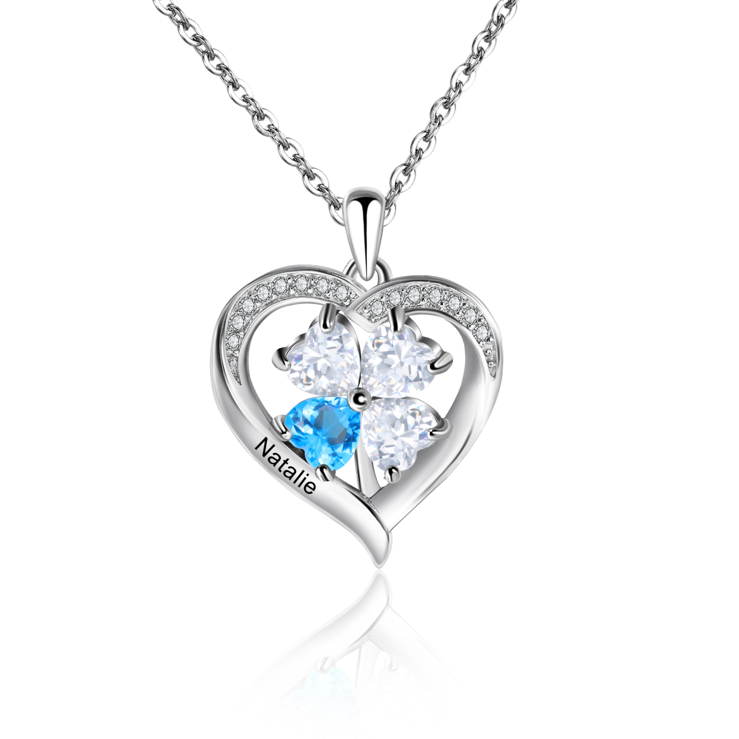 Personalised Heart Necklace with 1 Birthstone Engrave Names Family Necklace for Mom-Jessemade AU