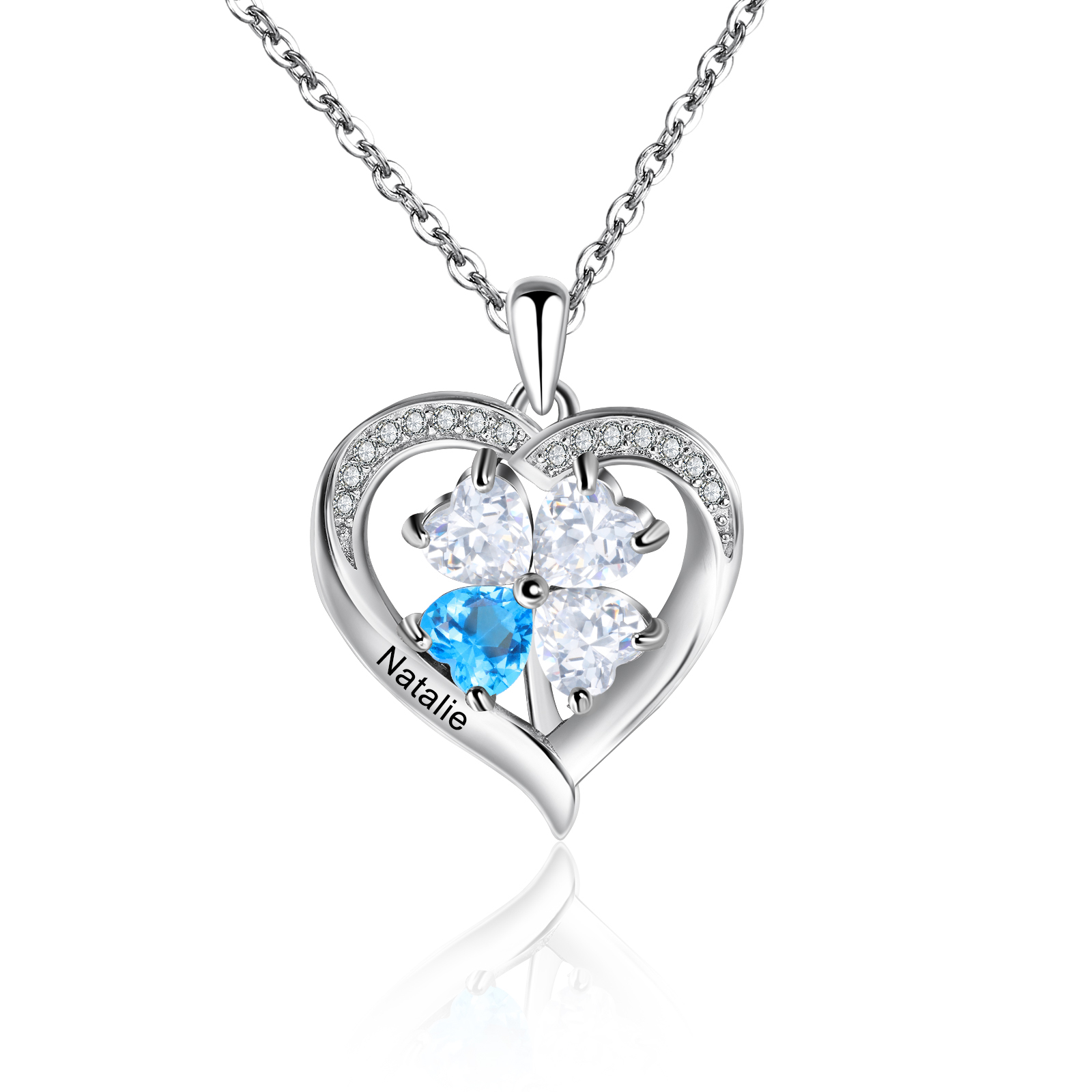 Personalised Heart Necklace with 1 Birthstone Engrave Names Family Necklace for Mom-Jessemade AU