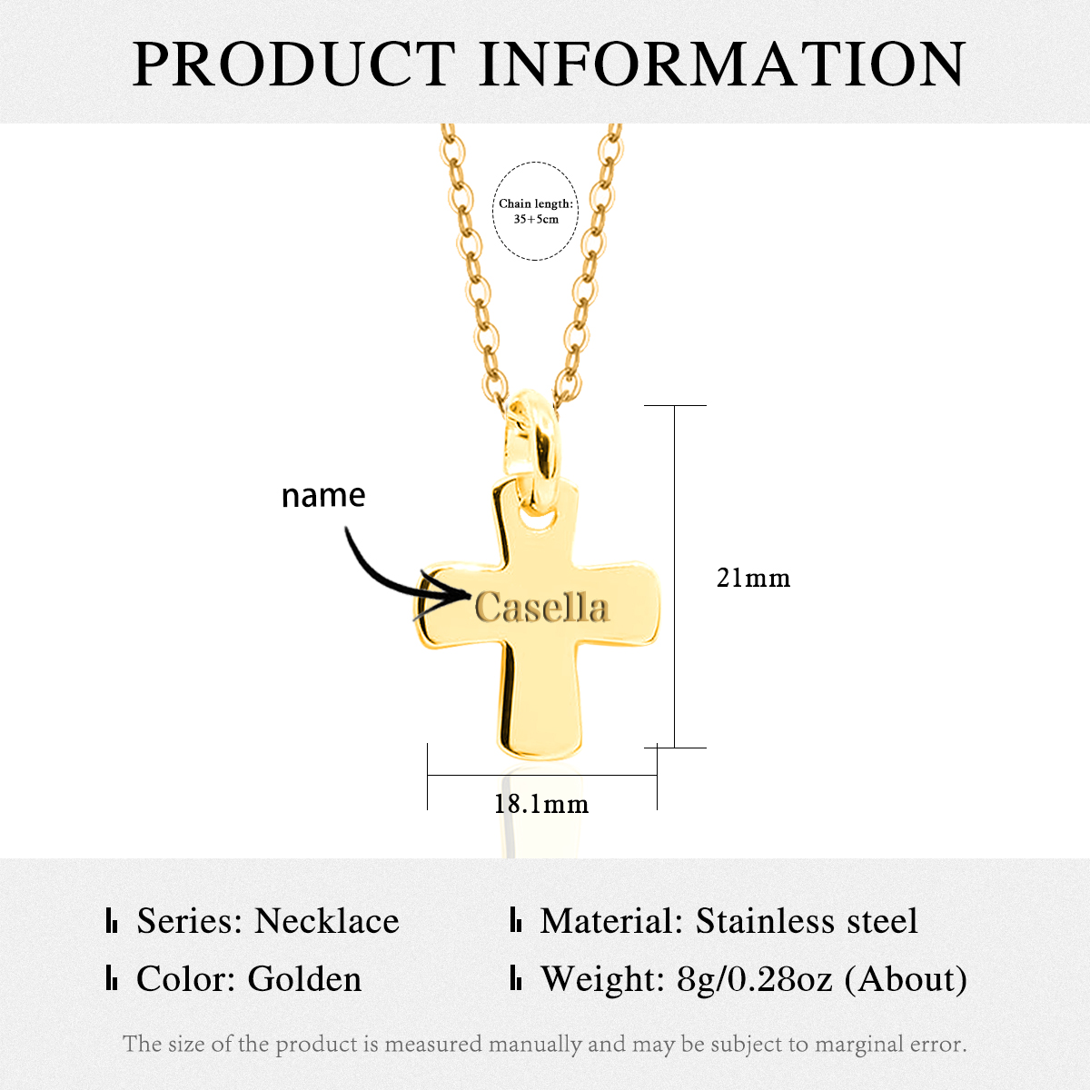 Personalised Cross Pendant Necklace with Name Stainless Steel Necklace Gold Gift for Boys Girls-Jessemade AU