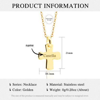 Personalised Cross Pendant Necklace with Name Stainless Steel Necklace Gold Gift for Boys Girls-Jessemade AU