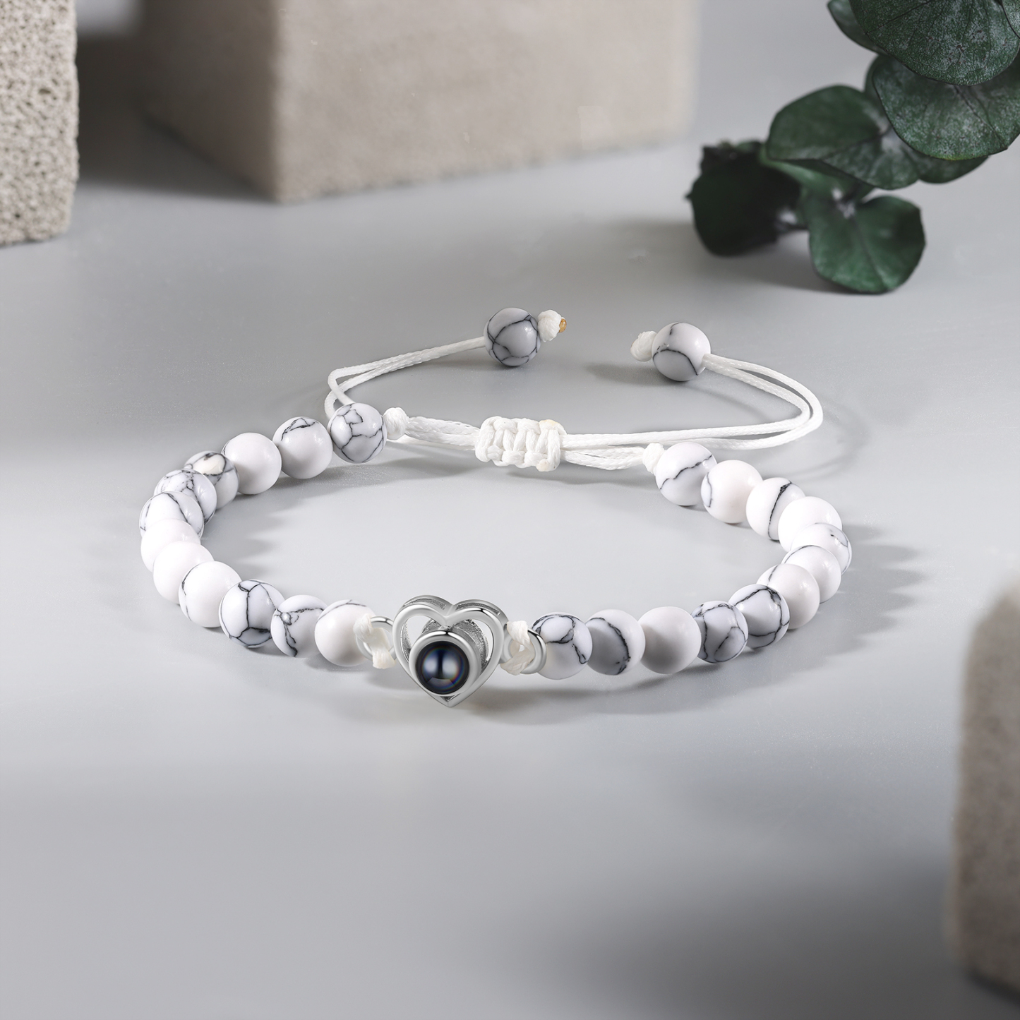 Personalised Projection Beaded Bracelet Customised Photo Bracelet White Adjustable Bracelet Personalised Gift for Couples-Jessemade AU