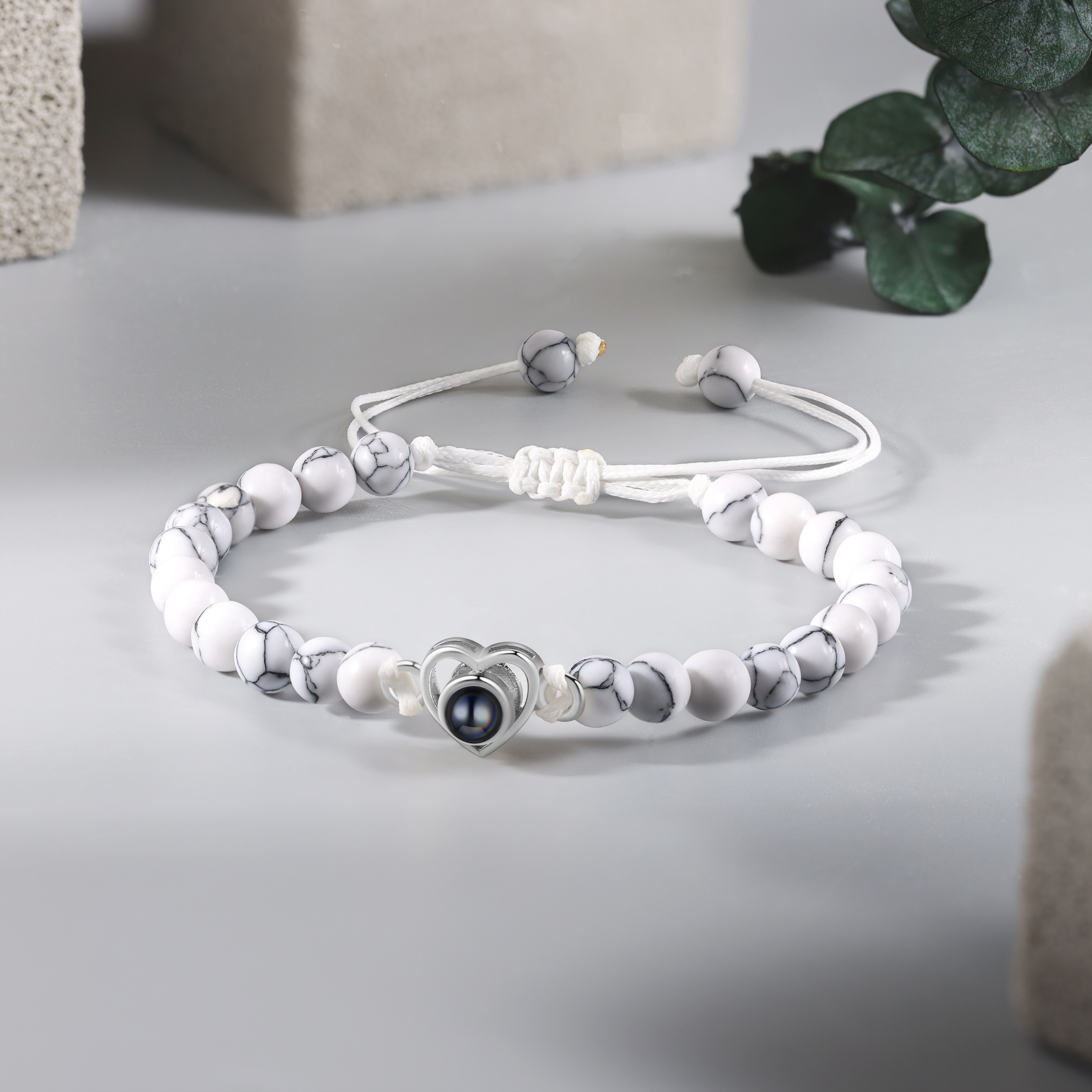 Personalised Projection Beaded Bracelet Customised Photo Bracelet White Adjustable Bracelet Personalised Gift for Couples-Jessemade AU