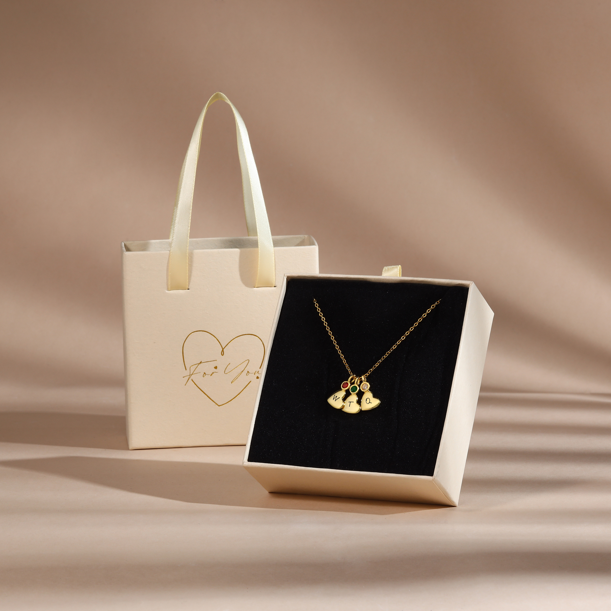 Personalised Heart Pendant Necklace Custom 6 Letters & 6 Birthstones Necklace Gifts for Her-Jessemade AU