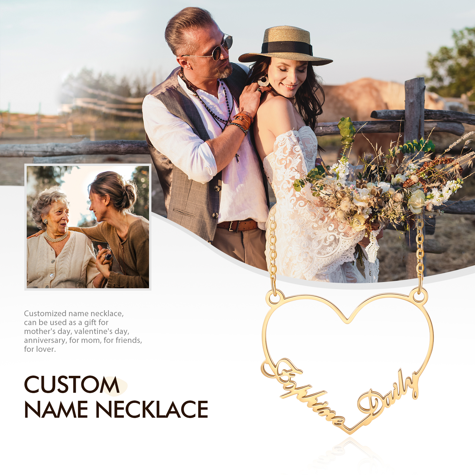 Personalised Heart Necklace Custom 1 Name Necklace Classic Jewelry Gift For Her-Jessemade AU