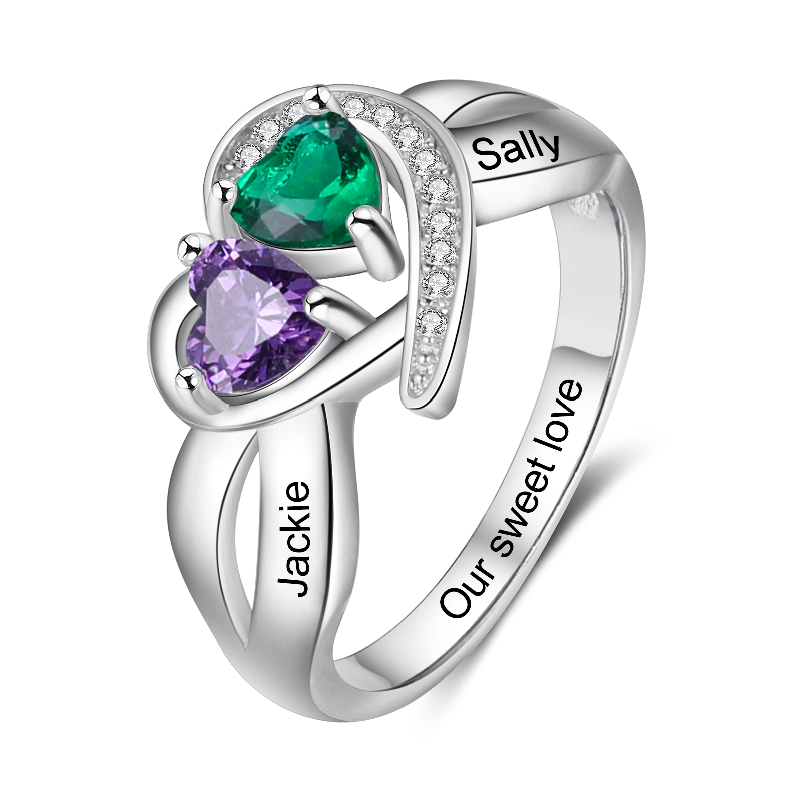 Personalised Mothers Ring with 2 Birthstones Heart Customised Ring for Mom-Jessemade AU