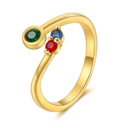 Personalised Women's Ring Custom 3 Birthstones Open Ring Birthday Gift for Ladies Girls-Jessemade AU