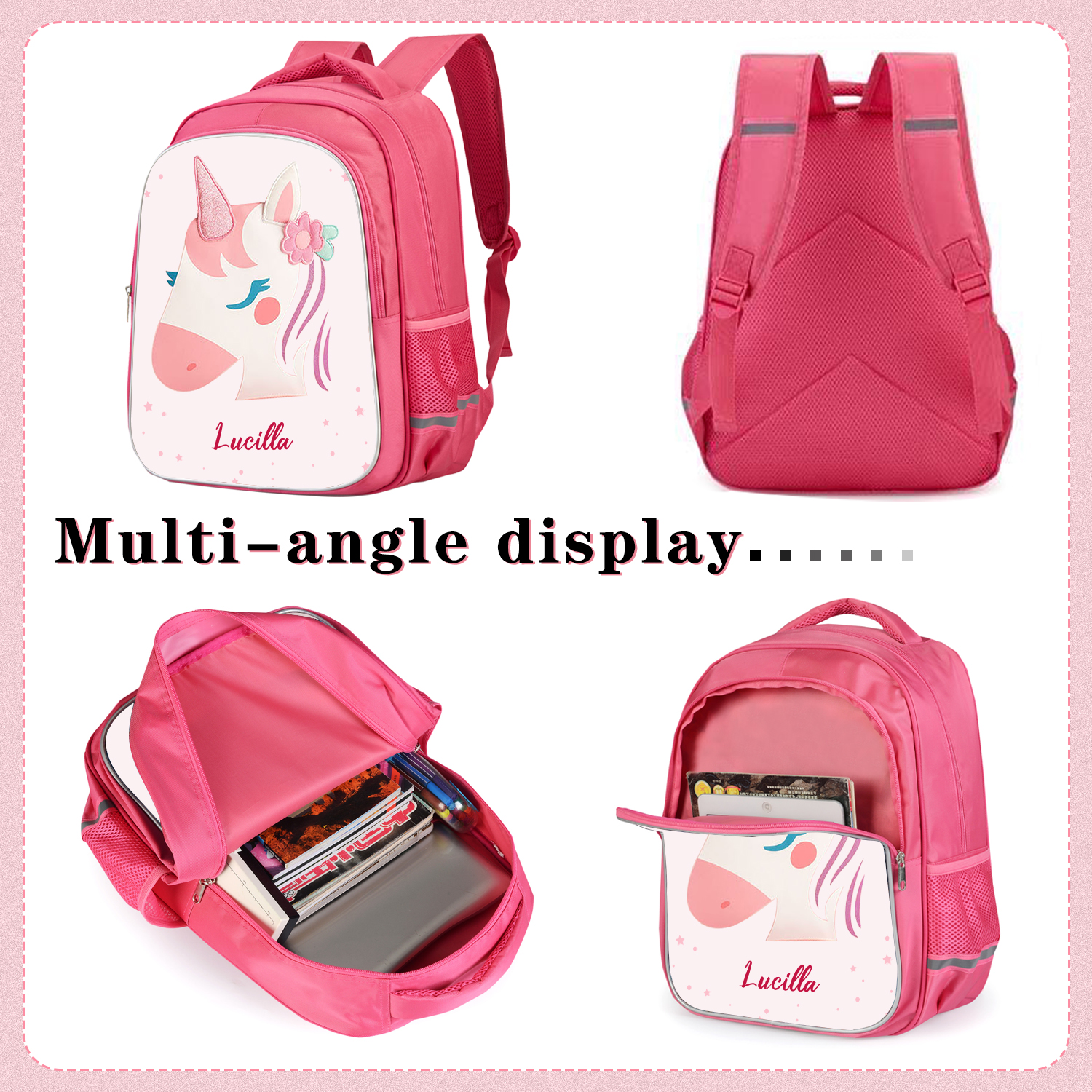 Girls Backpack for School Custom Name Unicorn Backpack Kids Travel Day Bag-Jessemade AU