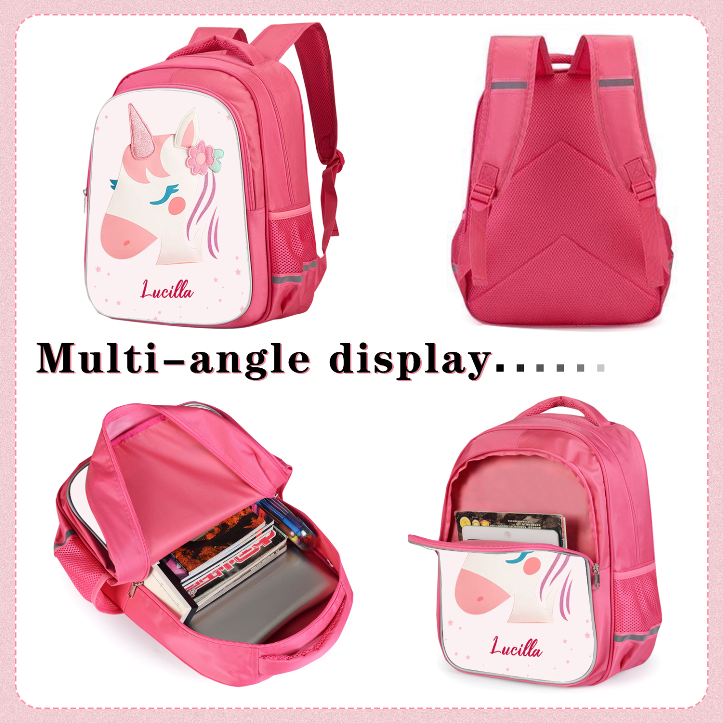 Girls Backpack for School Custom Name Unicorn Backpack Kids Travel Day Bag-Jessemade AU