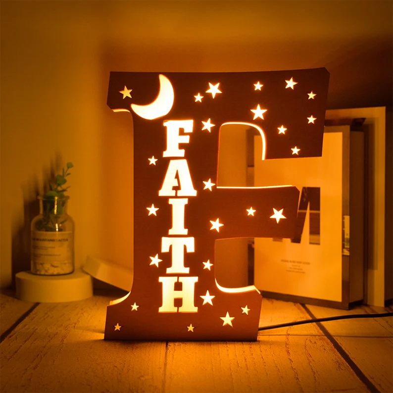 Personalised Big Letter Wooden LED Night Light Engraved 1 Name Lamp-Jessemade AU