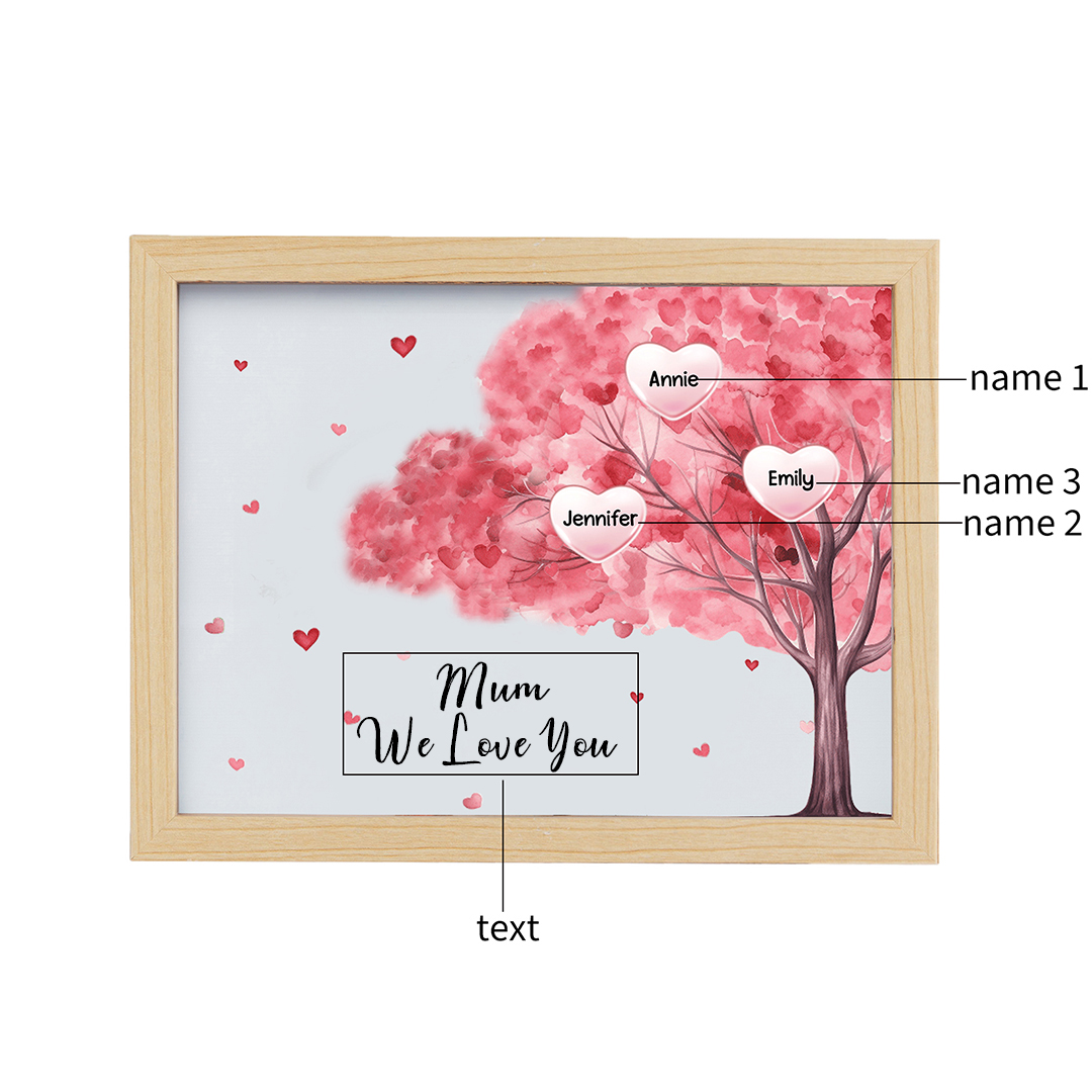 Personalised Frame Night Light Custom 1 Text & 3 Names Pink Family Tree Ornament Gifts for Mother/Grandma-Jessemade AU