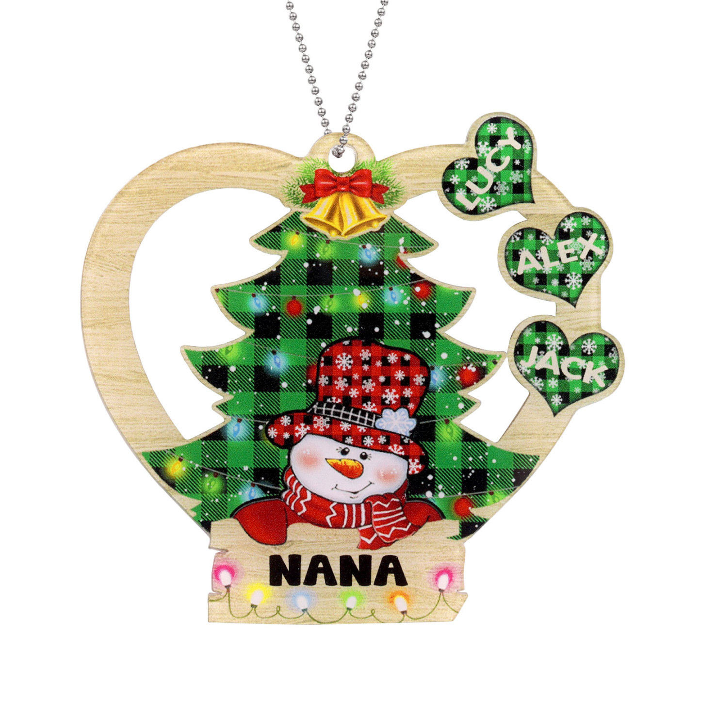3 Names - Personalised Heart Christmas Tree Ornament Customised Name & Text Acrylic Snowman Hanging Ornaments Gift for Family-Jessemade AU