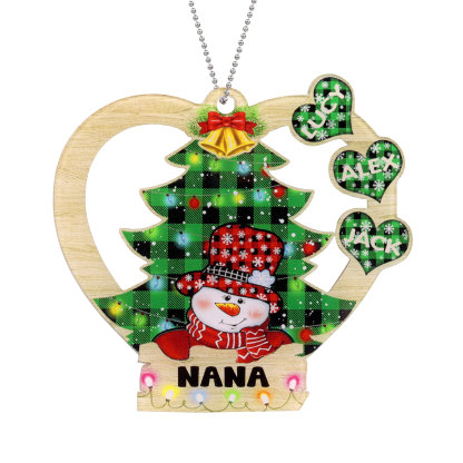 3 Names - Personalised Heart Christmas Tree Ornament Customised Name & Text Acrylic Snowman Hanging Ornaments Gift for Family-Jessemade AU