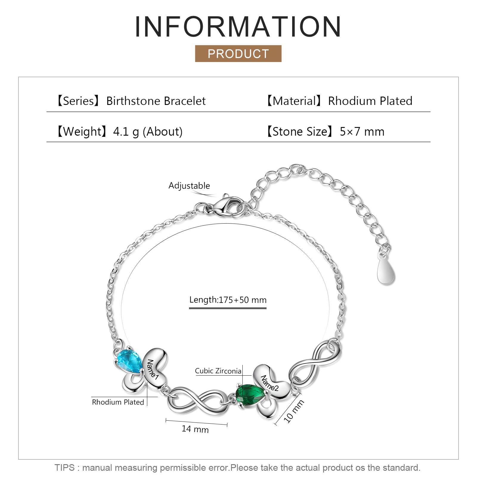 Personalised Butterfly Bracelet With 2 Birthstones Custom Names Bracelet Gift For Women-Jessemade AU