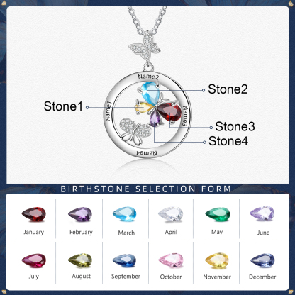 Personalised Butterfly Necklace With 4 Birthstones Custom Names Best Gift For Her-Jessemade AU