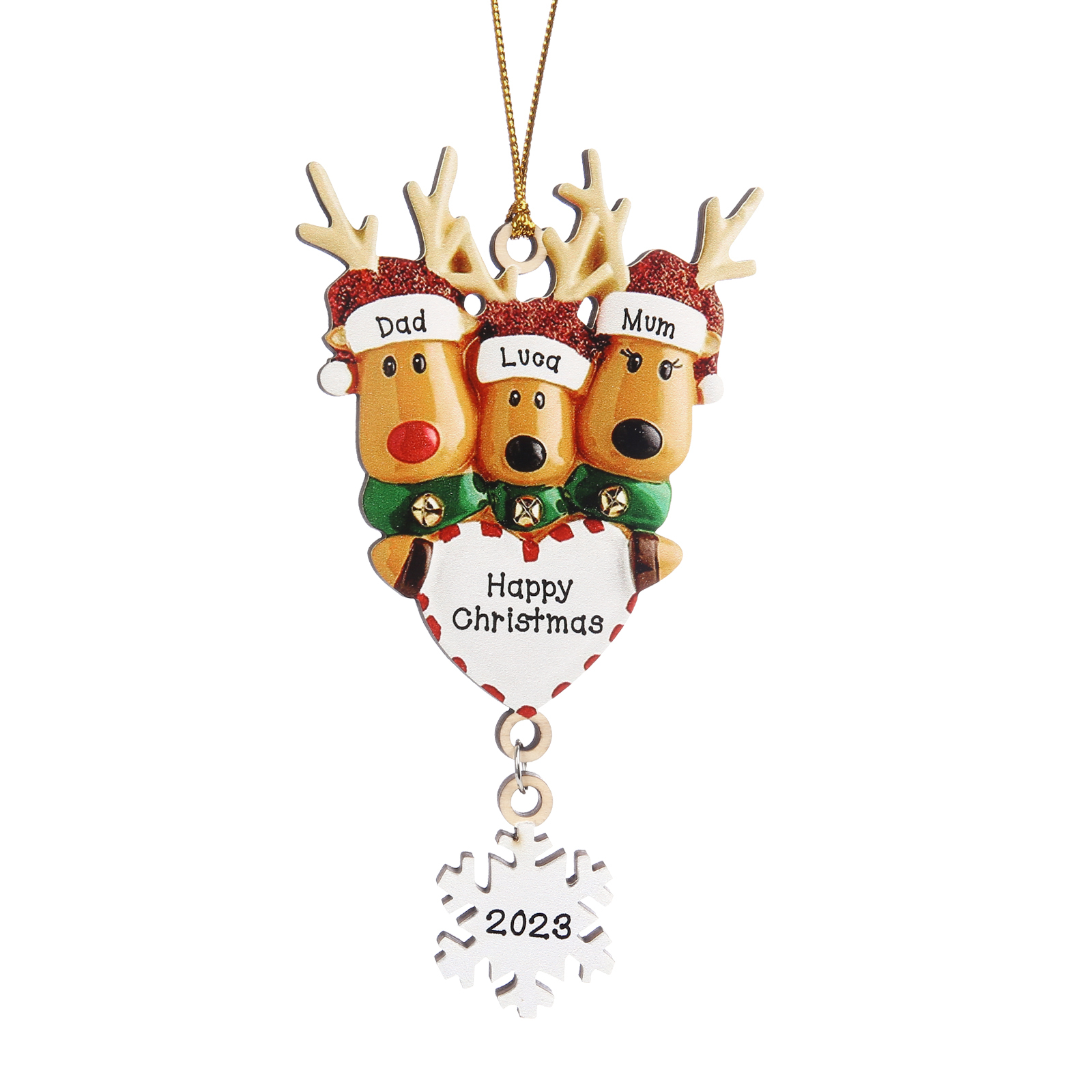 3 Names - Personalised Reindeer Christmas Ornament Customised Name & Text & Year Wooden Hanging Ornaments Christmas Gift for Family-Jessemade AU
