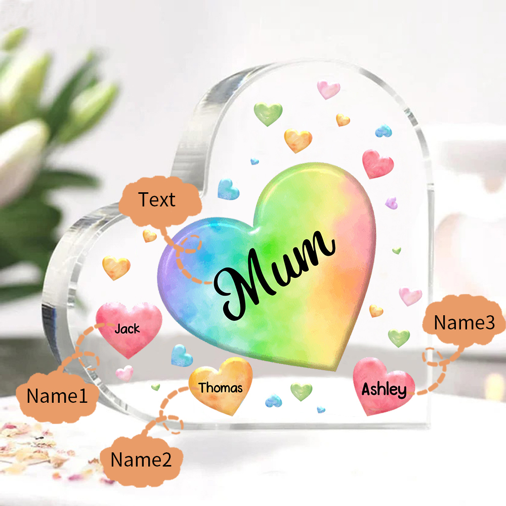 3 Names - Personalised Acrylic Heart Keepsake Custom Text Colourful Hearts Ornament Gift for Mother/Grandma-Jessemade AU