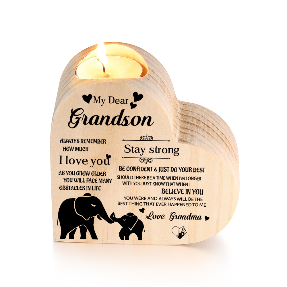 To My Grandson Wooden Heart Candle Holder "remember how much I love you"-Jessemade AU