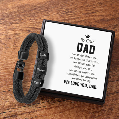 Personalised Braided Leather Bracelet Engraved 3 Names Men's Bracelet for Him-Jessemade AU