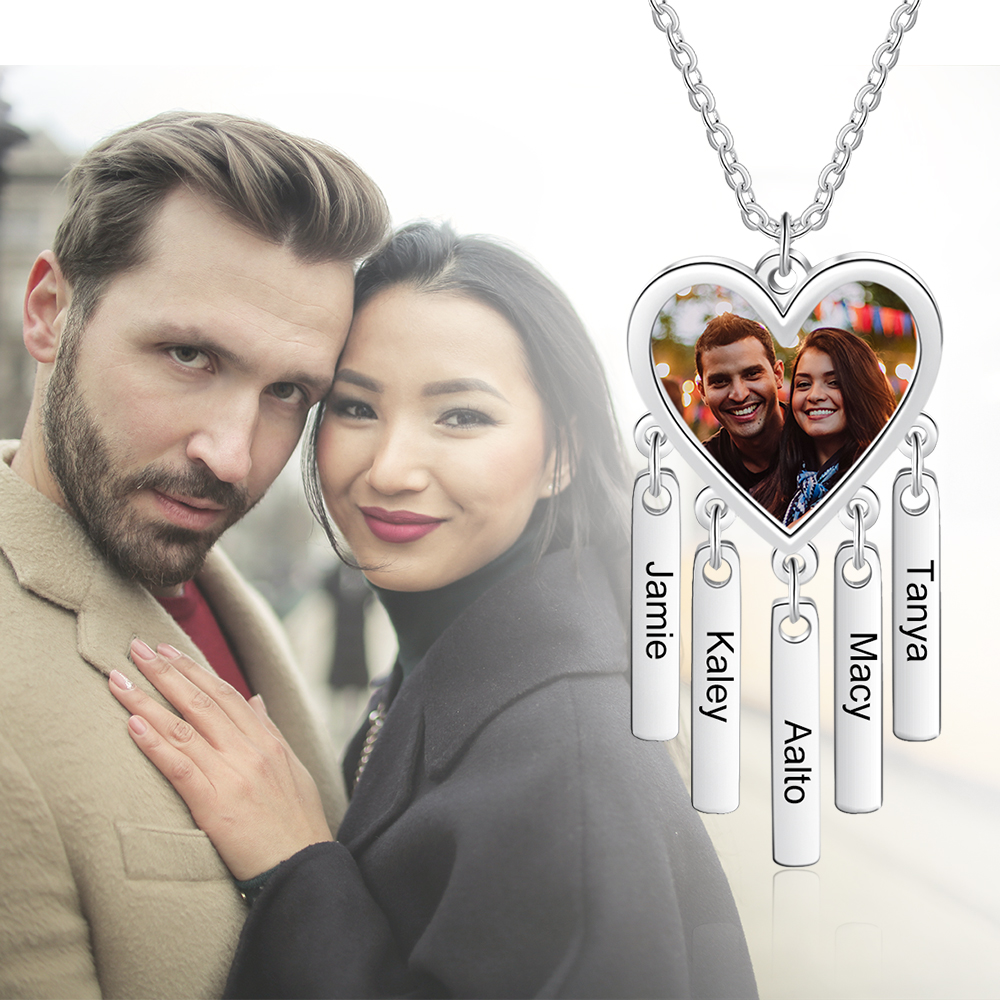 Personalised Photo Necklace Engraved 5 Names Bar Necklace Gifts For Her-Jessemade AU