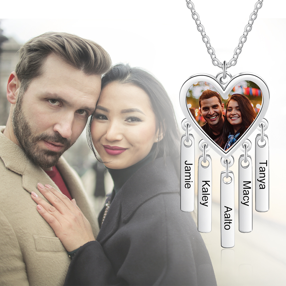Personalised Photo Necklace Engraved 5 Names Bar Necklace Gifts For Her-Jessemade AU