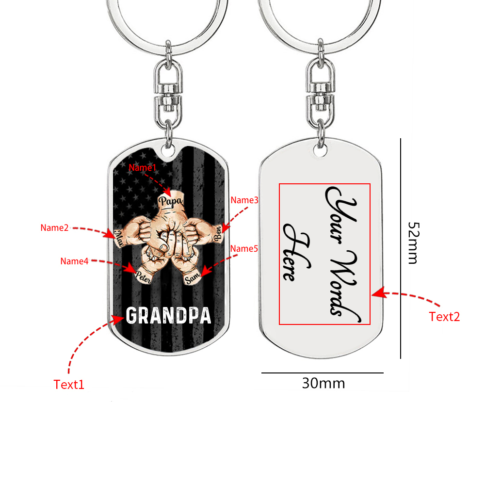 Custom Fist Bump Keychain Engrave 5 Names For Father/Grandpa-Jessemade AU